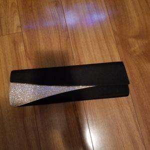 Black Satin and Glitter Gold Evening Clutch